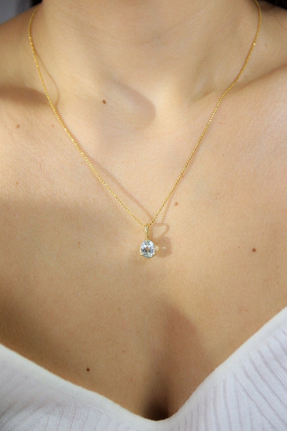 Vintage 14K Solid Gold Aquamarine Pendant, Exclus… - image 9