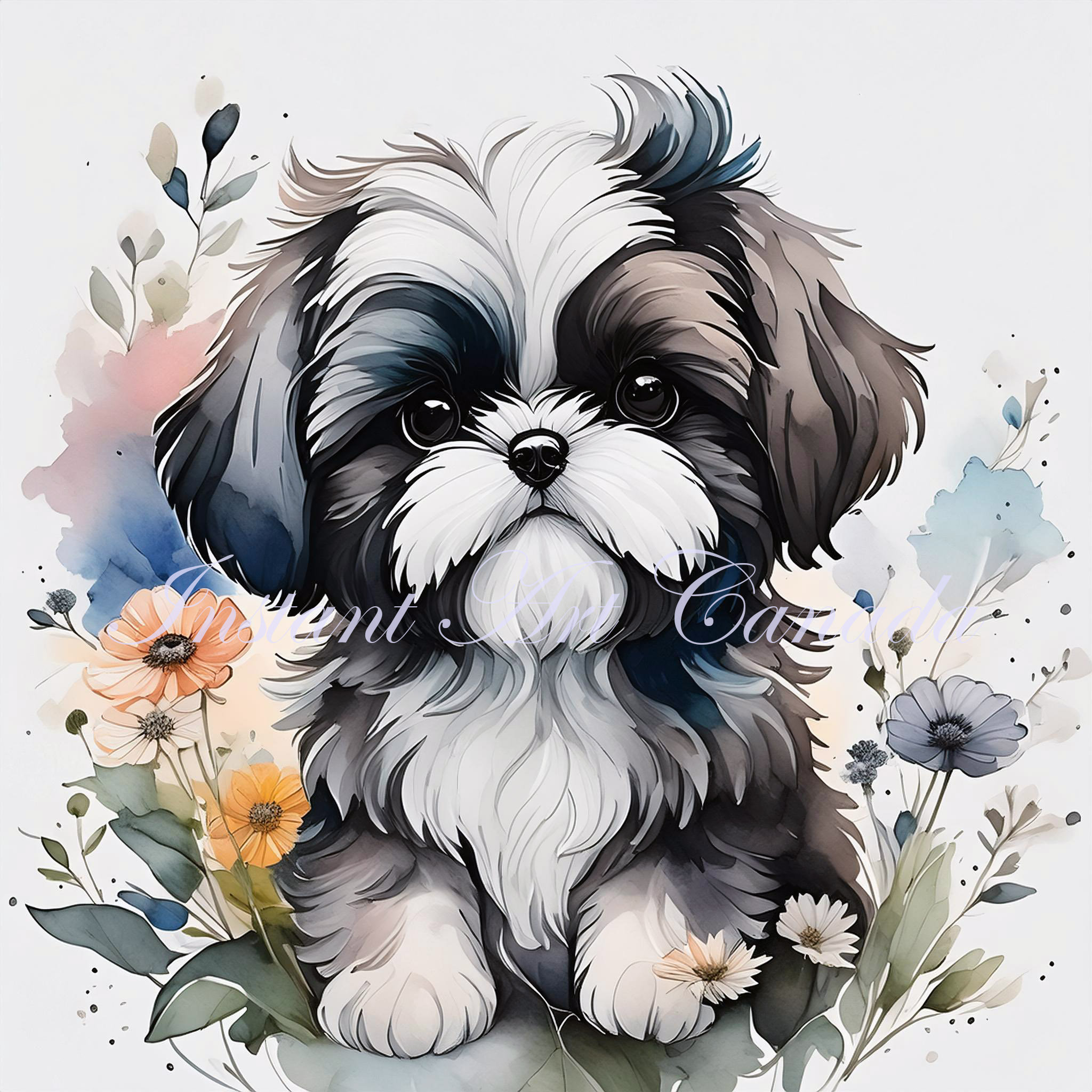 Black and White Shih Tzu Puppy Clipart 5 Pack High Quality Jpgs Instant ...