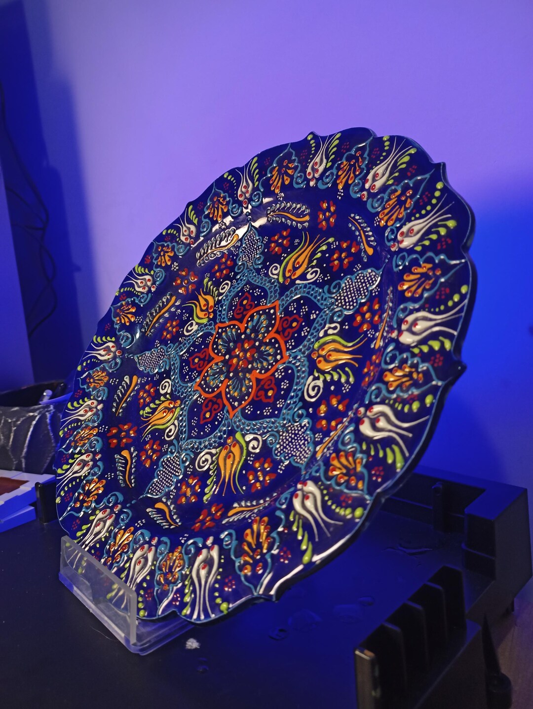 Handmade Blue Iznik Cini Tile Ceramic Plate With Turkish Motifs and ...