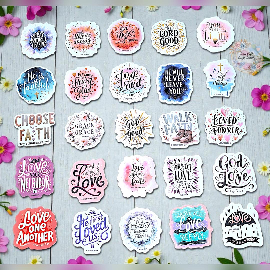 Christian Stickers, Bible Verse, Waterproof Vinyl Decals, Faith Set (25 ...