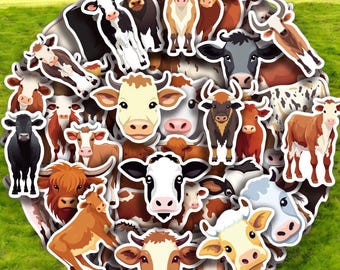 50 adesivi per animali da fattoria con mucca delle Highlands e bovini