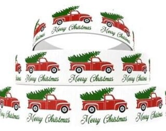 7/8" christmas truck merry christmas tree holiday ribbon