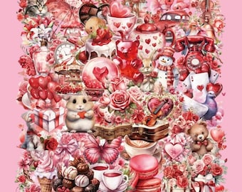 Love Hearts Lovers Date Night Coffee Pastry Foodie Stickers - 50 pcs