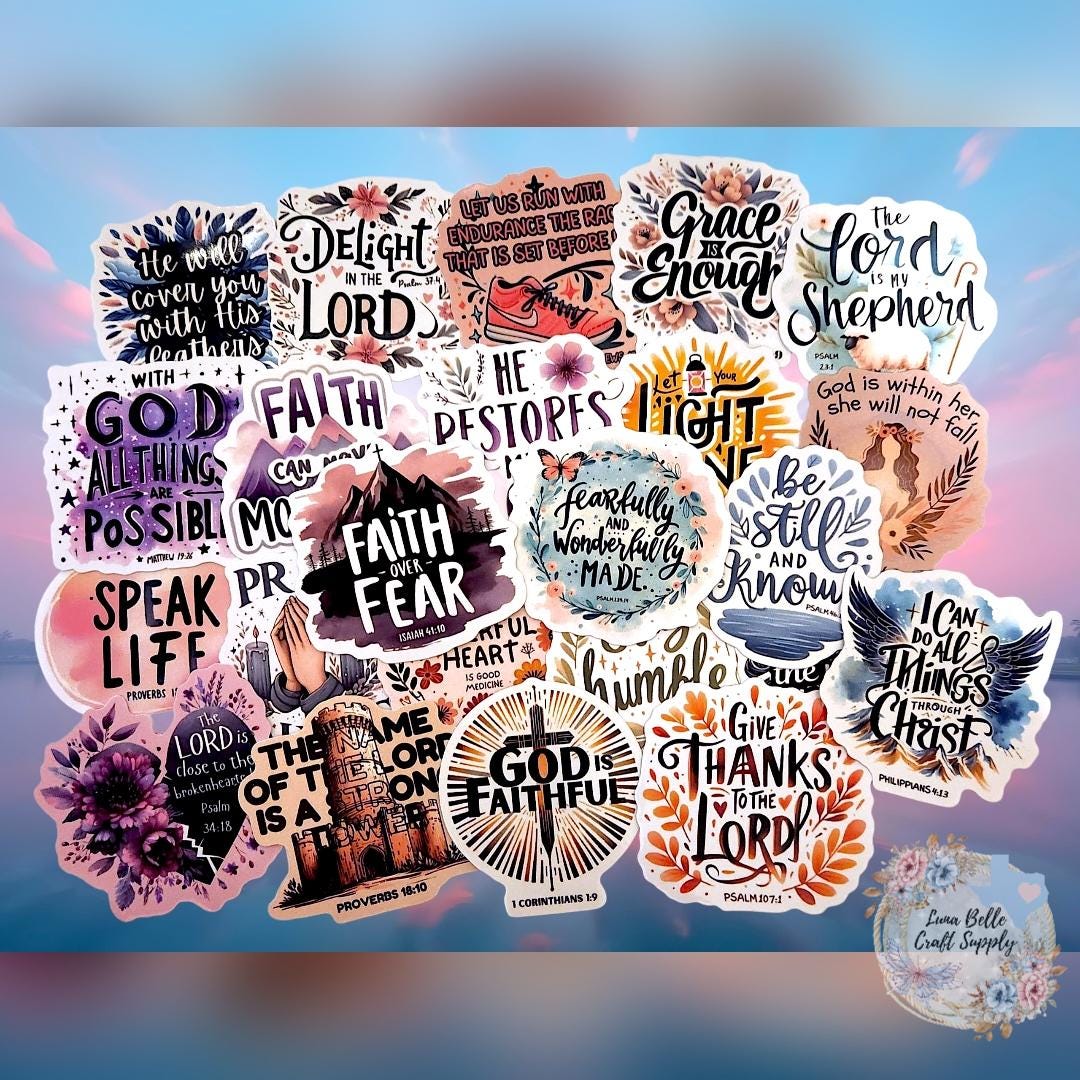 Christian Stickers, Bible Verse, Waterproof Vinyl Decals, Faith Set (25 ...