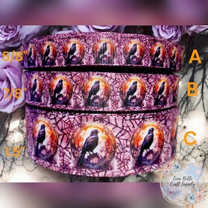 5/8" ou 7/8" ou 1,5" Halloween Gothic Raven Crow Spider Webs Ribbon
