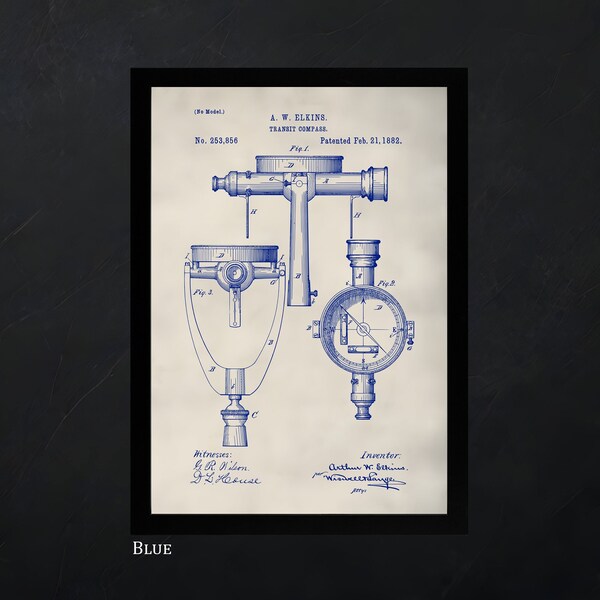 Surveyor's Transit Compass US Patent Digital Print with an Old Paper Background