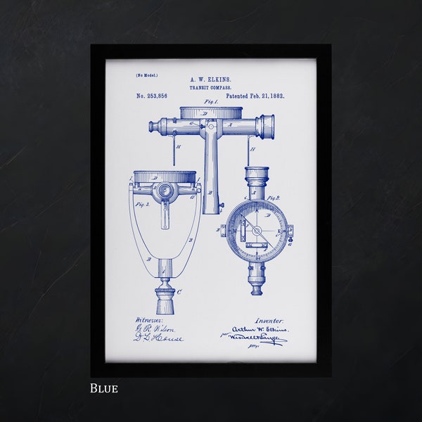 Surveyor's Transit Compass US Patent Digital Print on White Background