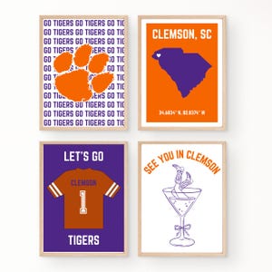 Clemson University College Wall Art, Pack of 4 (Digital Download) | Clemson / Clemson Dorm Art | Preppy Wall Art, Room Decor, Poster Print
