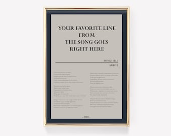 Custom Lyric Print | Custom Song Print | Lyric Wall Art | Lyric Poster | Song Print | Custom Music Poster | Personalised Anniversary Gift