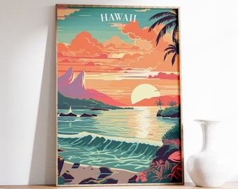 Waikiki Travel Print | Hawaii Travel Poster | Hawaii Gift | Hawaii Poster | Waikiki Poster | Waikiki Wall Decor | Vintage Travel Print
