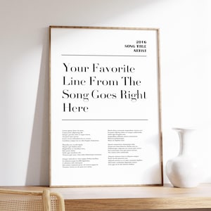 Custom Song Print | Lyric Poster | Lyric Wall Art | Lyric Print | Song Wall Art | Song Poster | Favourite Music Print