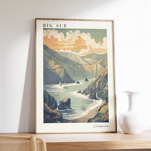 California Wall Art | Big Sur Travel Print | Big Sur Decor| California Poster | Big Sur Poster | Vintage Travel Print | Living Room Wall Art