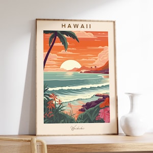 Hawaii Reise Poster | Hawaii Print Poster | Hawaii Wand Dekor | Hawaii Geschenk | Hawaii Dekor | Waikiki Poster | Vintage-Reise-Druck