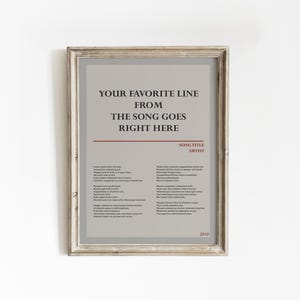 Lyric Wall Art | Lyric Poster | Lyric Print | Custom Wall Art | Custom Poster | Personalized Print | Music Poster | Song Lyric Wall Art