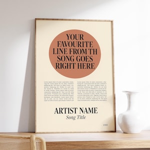 Custom Swiss Style Lyrics Poster, Custom Lyric Poster, Printable Lyric Poster, Song Lyric Wall Art, Music Poster, Personalised Song Print