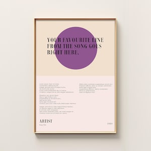 Lyric Poster | Music Poster | Custom Song Lyric Print | Lyric Wall Art | Personalised Lyric Print | Gift for Music Lover | Lyric Print