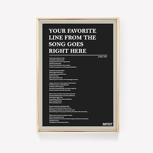Lyric Poster | Lyric Wall Art | Custom Song Print | Custom Music Poster | Personalised Lyric Print | Favourite Music Print | Music Wall Art