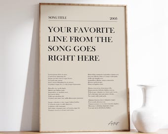 Lyric Poster | Lyric Wall Art | Music Poster | Custom Song Lyric Print | Personalised Lyric Print | Gift for Music Lover | Lyric Wall Art
