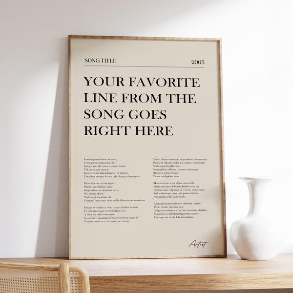 Lyrisches Poster | Lyrische Wandkunst | Musik Poster | Benutzerdefinierte Song Lyrik Druck | Personalisierte Lyric Print | Geschenk für Musik-Liebhaber | Lyrische Wandkunst