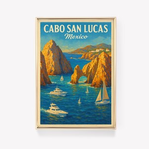 Cabo Poster, Mexiko Druck, Ocean Arch Druck, Segeln Kunstdruck, Vintage Druck, Yacht Blick