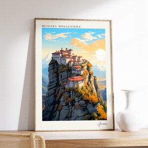 Meteora Monasteries Travel Poster | Greece Travel Decor | Greece Poster | Meteora Monasteries Print | Travel Print