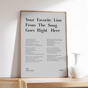 Custom Song Lyric Framed Print | Lyric Poster | Lyric Wall Art | Music Poster | Personalised Lyric Print | Gift for Music Lover | Lyric Art
