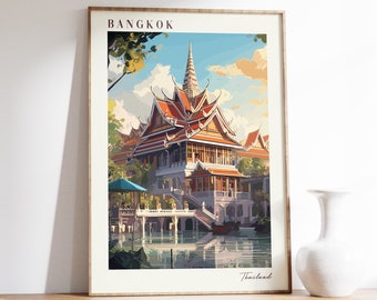 Bangkok Travel Print | Bangkok Travel Poster | Bangkok Wall Art | Bangkok Poster | Bangkok Decor | Thailand Print | Vintage Travel Print