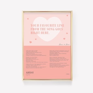Lyric Wall Art | Favourite Song Personalised Print | Song Poster | Personalised Lyric Print | Couple Gift | Valentine&#39;s Day Gift for Him Her