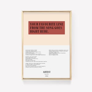 Custom Lyric Poster | Music Poster | Custom Song Print | Lyric Wall Art | Personalised Lyric Print | Gift for Music Lover | Lyric Wall Art