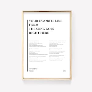 Custom Song Print | Lyric Poster | Lyric Wall Art | Lyric Print | Song Wall Art | Song Poster | Favourite Music Print