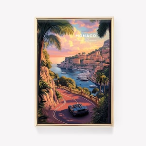 Monaco Poster | Monte Carlo Poster | Kunst an der französischen Riviera | Monaco Reise Poster | Yacht Hafen Kunst | Monaco Wandbild