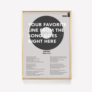 Vinyl Lyric Poster | Lyric Wall Art | Song Print | Custom Song Poster | Personalised Anniversary Gift | Favourite Music Print