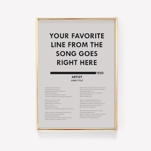 Lyric Poster | Lyric Wall Art | Song Print | Custom Music Poster | Personalised Anniversary Gift | Neutral Poster | Favourite Music Print