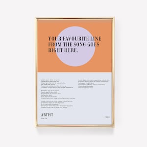 Lyric Poster | Lyric Wall Art | Custom Song Print | Custom Music Poster | Personalised Lyric Print | Favourite Music Print | Music Wall Art