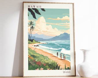Hawaii Travel Print | Hawaii Travel Poster | Hawaii Wall Art | Hawaii Poster | Hawaii Decor | Waikiki Print | Vintage Travel Print
