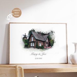 Hochzeitsort Illustration Gemälde | Hochzeitsgästebuch Alternative | Benutzerdefinierte Aquarell Kunst | Alternative Gästebuch Ideen Hochzeit Venue Art