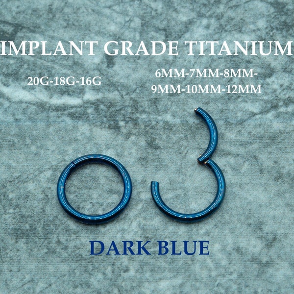 20G/18G/16G Dark Blue Titanium Hinge Hoop • Hinged Segment Nose Ring • Septum Clicker Ring • Cartilage Hoop • Nose Ring • Helix Earring Hoop