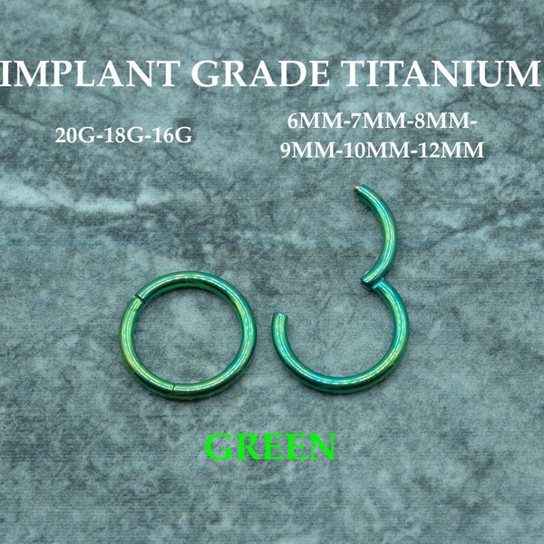 20G/18G/16G Green Titanium Hinge Hoop • Hinged Segment Nose Ring • Septum Clicker Ring • Cartilage Hoop • Nose Ring • Helix Earring Hoop