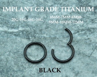 20G/18G/16G/14G Black Titanium Hinge Hoop • Hinged Segment Nose Ring • Septum Clicker Ring • Cartilage Hoop • Nose Ring • Helix Earring Hoop