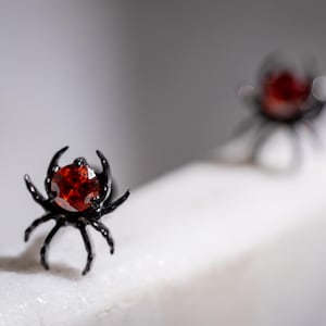Small Red CZ Spider, Flat Back Earrings, Titanium Screw Back Studs, Cartilage Jewelry, Helix Tragus Studs, Minimalist Ear Accessories 2912