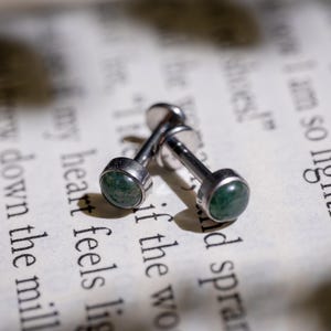 Moss Agate Stone, Flat Back Earrings, Titanium Screw Back Studs, Cartilage Jewelry, Helix Tragus Studs, Minimalist Ear Accessories 2917