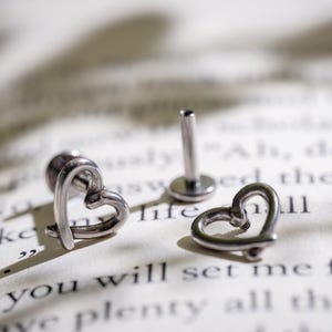 Hollow Heart Stud, Flat Back Earrings, Titanium Screw Back Studs, Cartilage Jewelry, Helix Tragus Studs, Minimalist Ear Accessories 3111