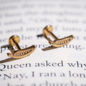 Small Feather Stud, Flat Back Earrings, Titanium Screw Back Studs, Cartilage Jewelry, Helix Tragus Studs, Minimalist Ear Accessories 3119