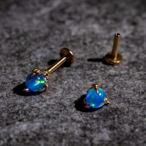 Magic Dragon Opal Stud , Flat Back Earrings, Titanium Screw Back Studs, Cartilage Jewelry, Helix Tragus Studs, Minimalist Accessories 3123