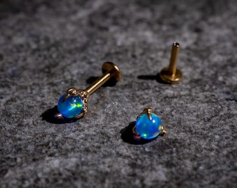 Magic Dragon Opal Stud , Flat Back Earrings, Titanium Screw Back Studs, Cartilage Jewelry, Helix Tragus Studs, Minimalist Accessories 3123