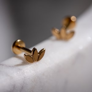 Tiny Marquise Leaf, Flat Back Earrings, Titanium Screw Back Studs, Cartilage Jewelry, Helix Tragus Studs, Minimalist Ear Accessories 2906