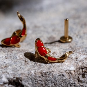 Red Koi Fish Stud, Flat Back Earrings, Titanium Screw Back Studs, Cartilage Jewelry, Helix Tragus Studs, Minimalist Ear Accessories 3001