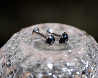Pendientes de ágata negra de 16 g, con parte trasera plana, de titanio, con rosca, para cartílago, hélix y trago, accesorios minimalistas 1109