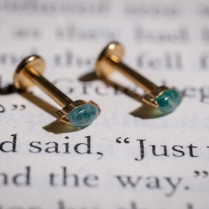 Moss Agate Teardrop, Flat Back Earrings, Titanium Screw Back Studs, Cartilage Jewelry, Helix Tragus Studs, Minimalist Ear Accessories 2915