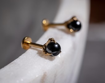Black Opal Dragon Stud, Flat Back Earrings, Titanium Screw Back Studs, Cartilage Jewelry, Helix Tragus Studs, Minimalist Accessories 2906
